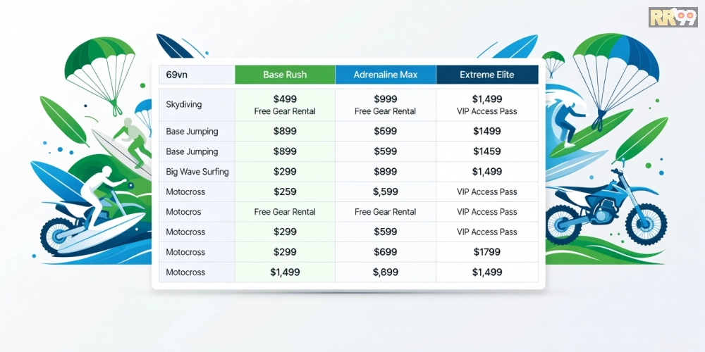 Bảng giá chi tiết các gói dịch vụ thể thao cực hạn trên 69vn năm 2025