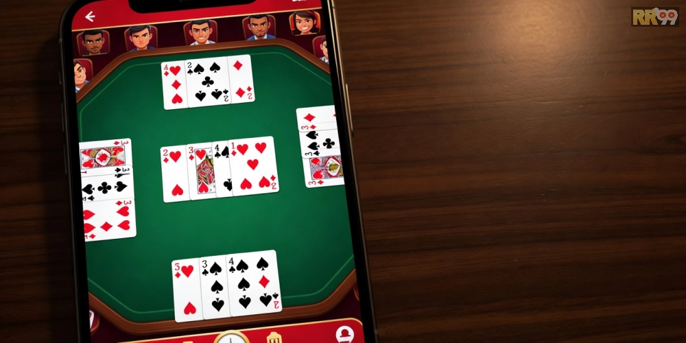 Giao diện chơi Phỏm 69vn trên thiết bị di động với các lá bài sắp xếp chiến lược