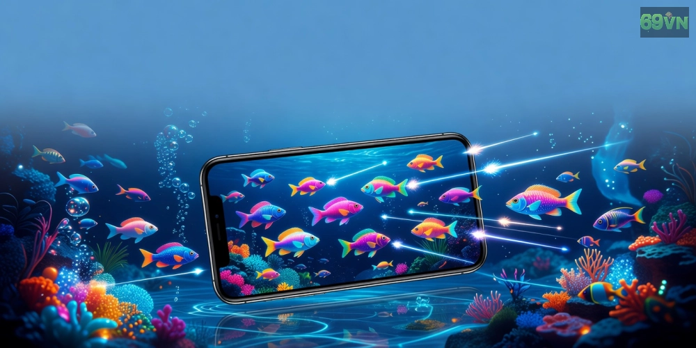 Minh họa khái niệm tải game bắn cá 69vn với giao diện ứng dụng hiện đại