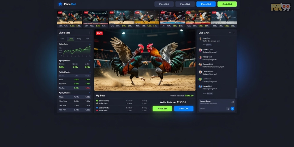 Hình ảnh giao diện trang SV388 với các trận đá gà trực tiếp chất lượng cao và tính năng cá cược tiện lợi.